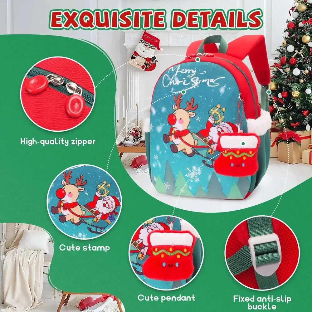 NWT SUN EIGHT Kids Christmas Backpack Santa Reindeer Glow in the Dark